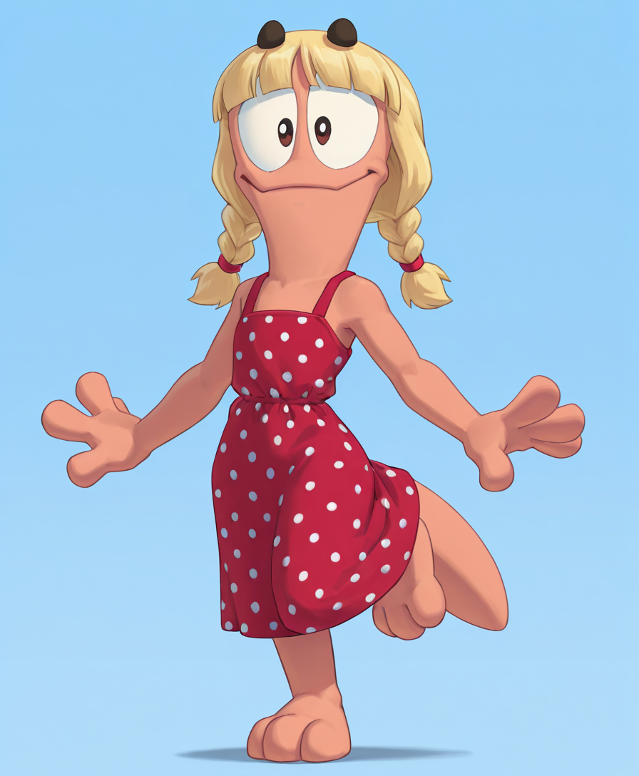 blonde braids polkadot dress