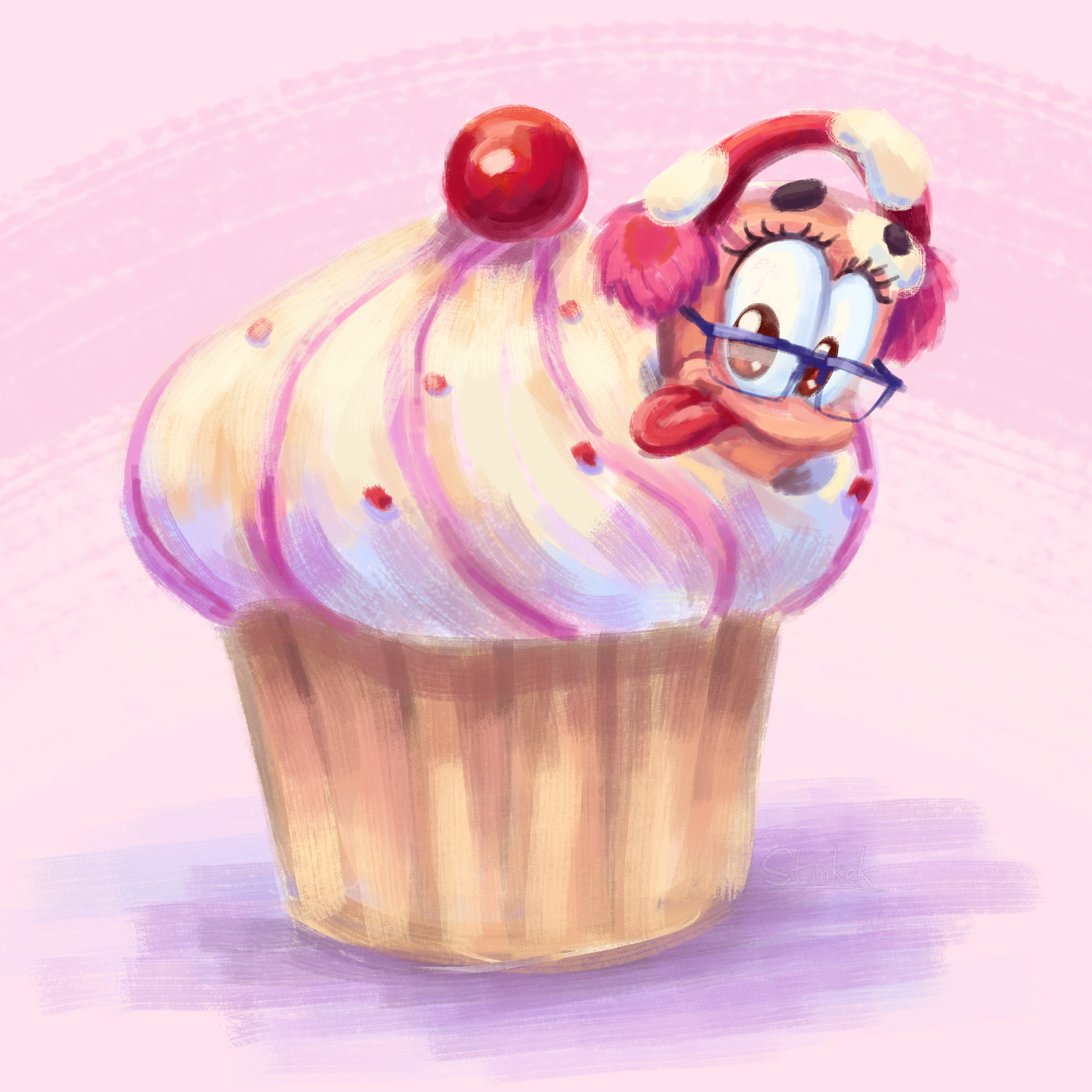 cupcake with female worm peeking out of it