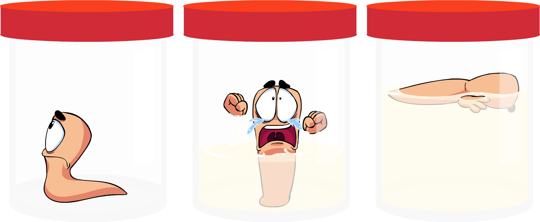 worm being drowned in a cum jar