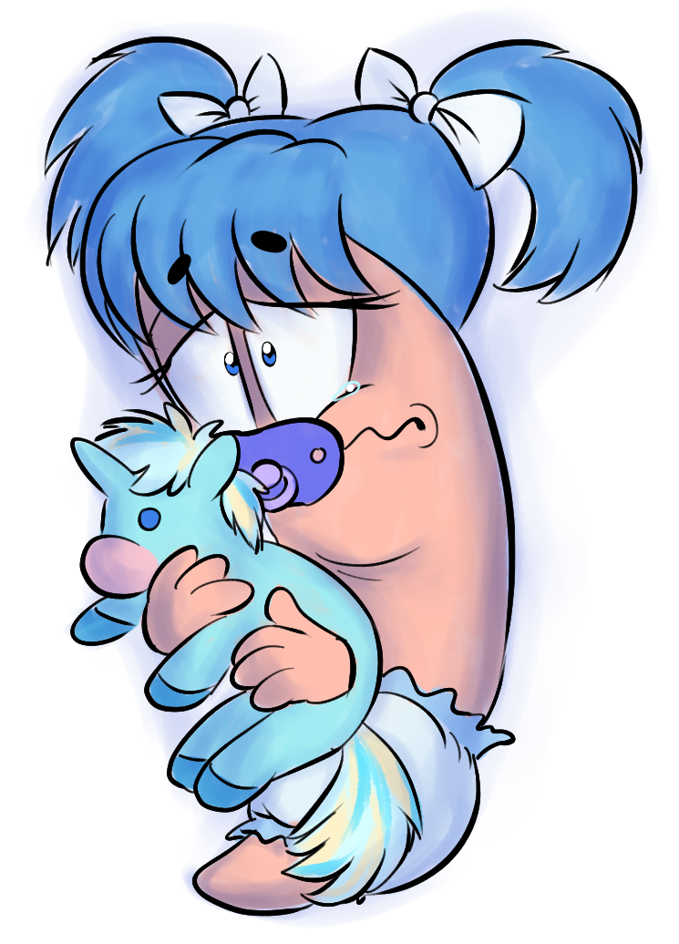 female diapered worm with plush crying