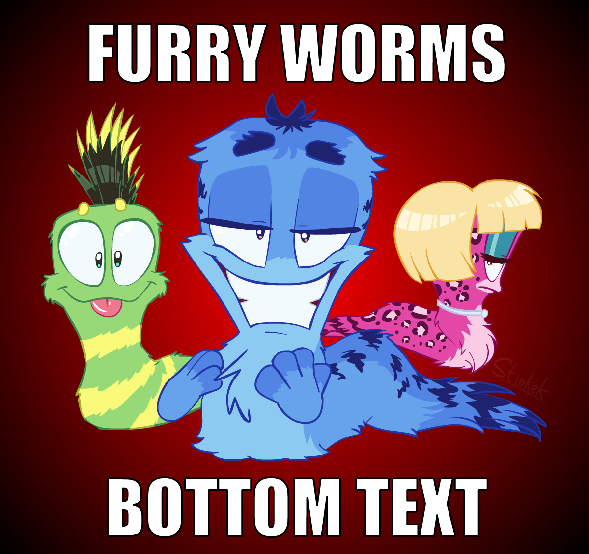3 worms with colorful fur