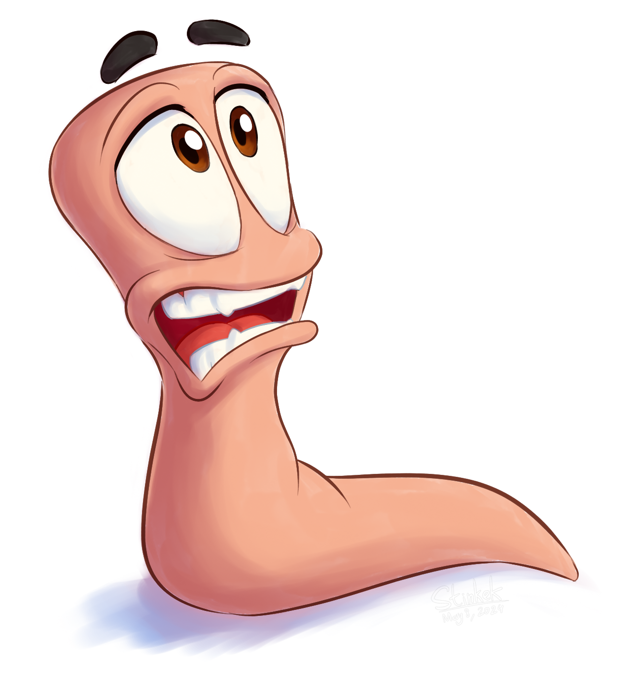 male worm looking up with mouth open