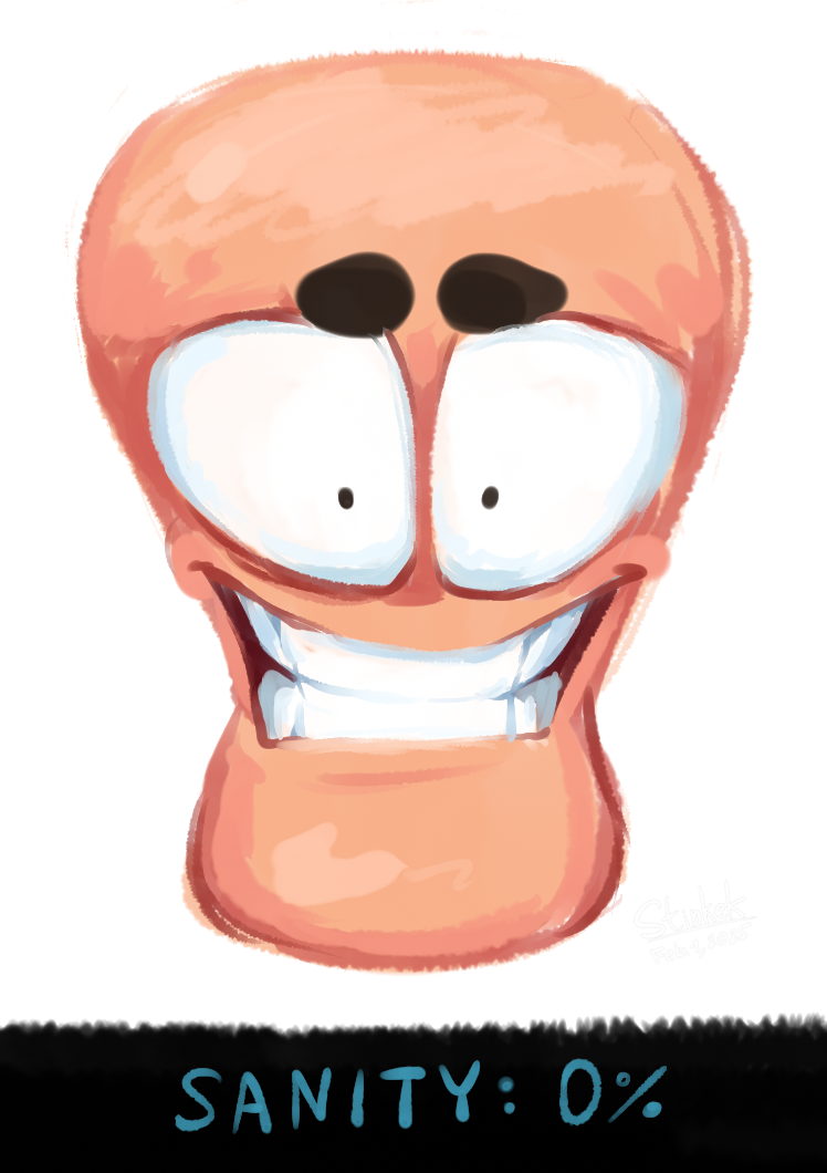 insane male worm with caption SANITY: 0%