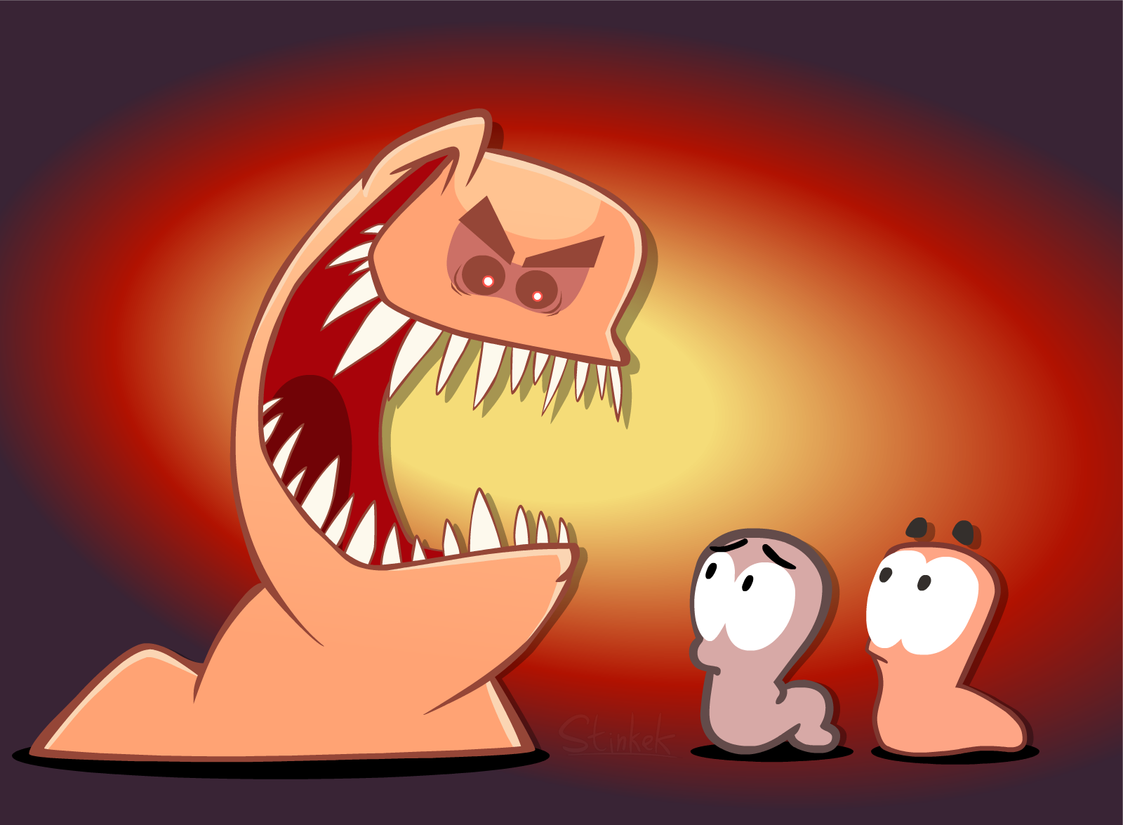 3 worms from different games, WMD is larger and exaggerated