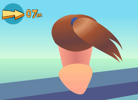 animated GIF of female worm with her ponytail being swayed by wind